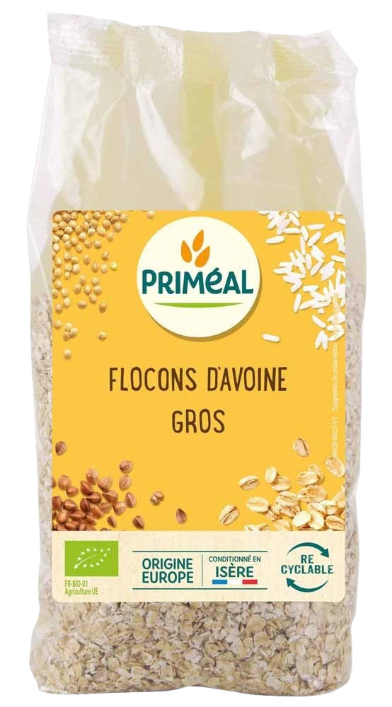 PRIMEAL FLOCONS D'AVOINE GROS BIO 500G رقائق الشوفان الكبيرة