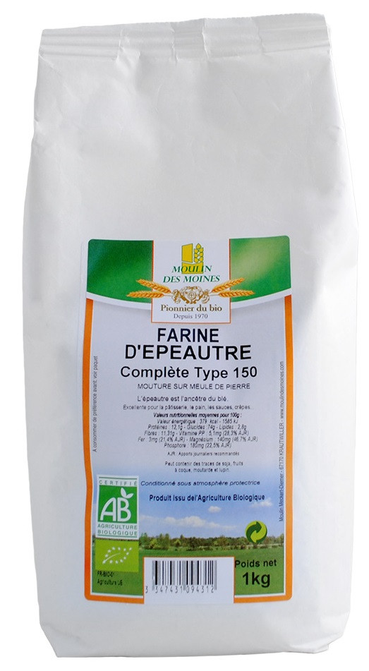 MOULIN DES MOINES FARINE D'EPEAUTRE COMPLETE T150 BIO 1 kg طحين الإبيطور الكامل