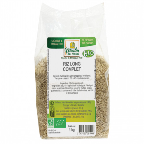 Moulin des Moines Riz long complet bio 1 kg الأرز الكامل الحبة الطويلة