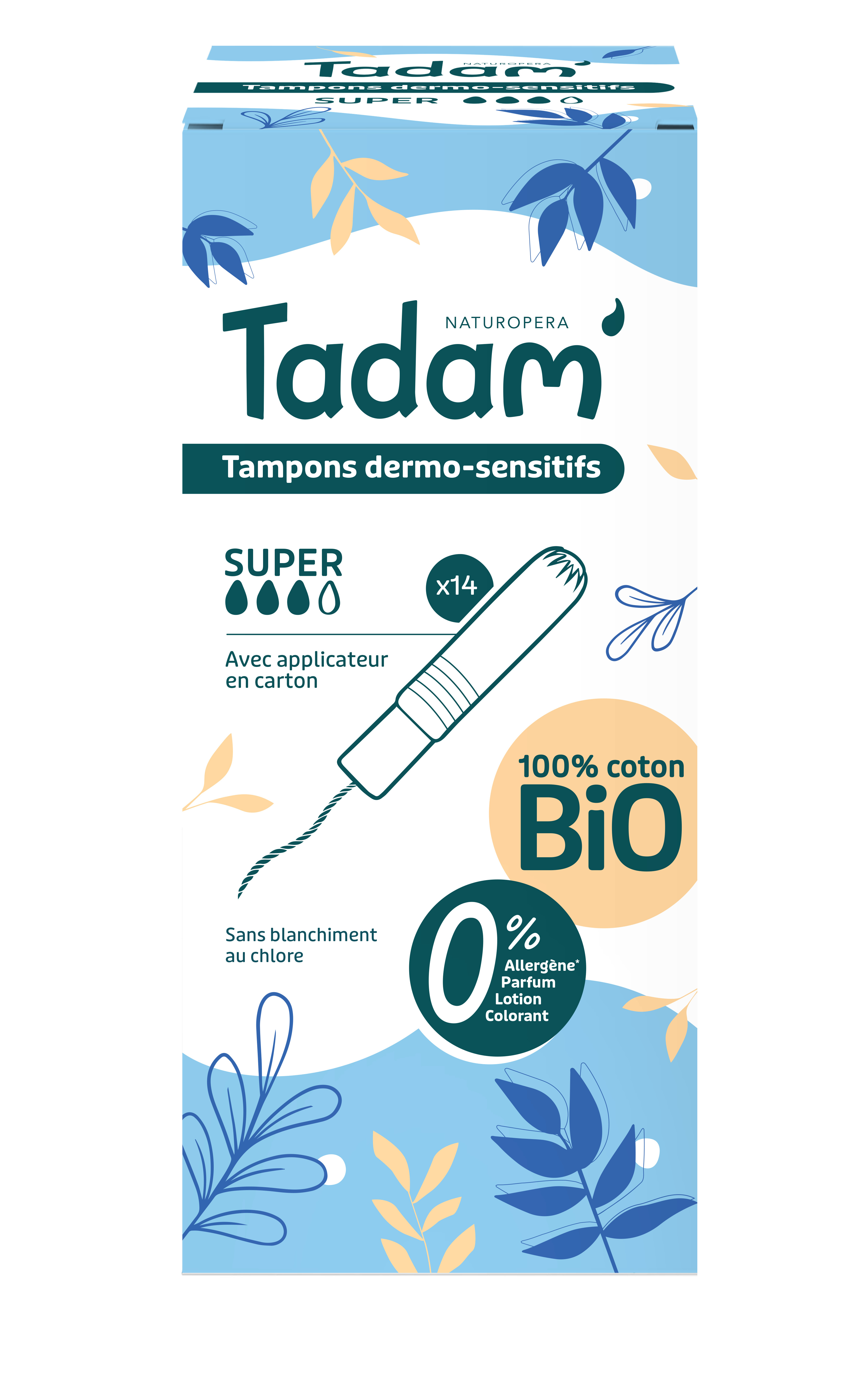 Tadam BIO Tampons avec applicateur normal 14 unites سدادات قطنية تادام مع أداة إدخال عادية