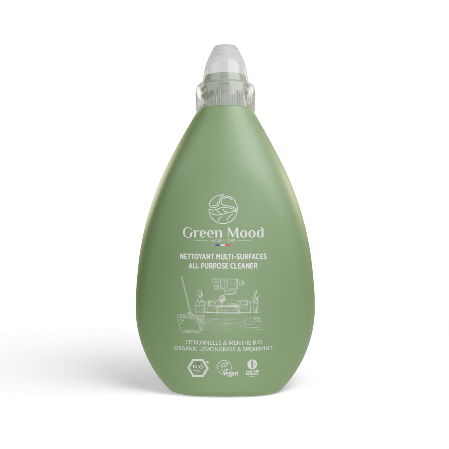 Nettoyant Multi Surface Citronnelle Menthe Green Mood 1000ML منظف الأسطح برائحة الليمون والنعناع