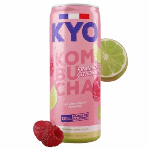 Kyo Kombucha Canette Framboise Citron Vert 330Ml كيو كومبوتشا توت العليق وليمون أخضر