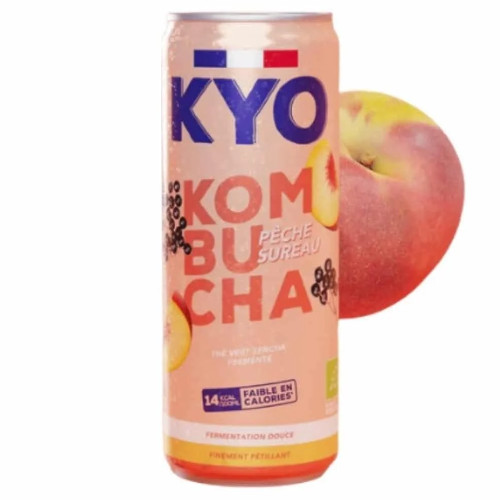 Kyo Kombucha Canette Peche Sureau 330Ml كيو كومبوتشا خوخ و زهرة البيلسان