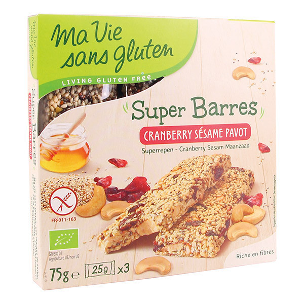 Super Barres Sesame Cranberries Pavot Ma Vie Sans Gluten 75G ما في سان غلوتن بار السمسم والتوت البري والخشخاش