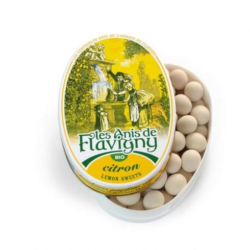 Les Anis De Flavigny Bonbons Citron Bio 50g boite ovale حلوى الليمون العضوية من فلافيني