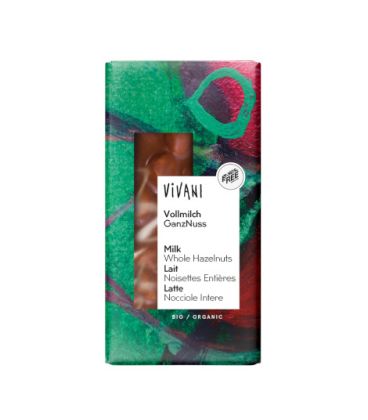 Vivani Tablette de Chocolat au Lait avec Noisettes Entières 100g  لوح شوكولاتة بالحليب مع البندق الكامل