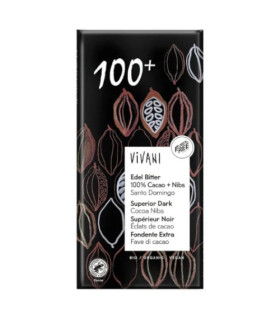 Vivani Tablette de Chocolat 100% avec Éclats de Cacao 80g  مع قطع الكاكاو لوح شوكولاتة