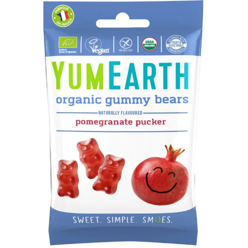 Yum Earth Oursons Grenade BIO Sans Gluten 50g حلويات الدببة بالرمان يوم إيرث بدون غلوتين