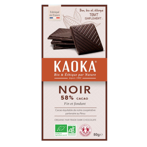 Kaoka Chocolat Noir 58% Cacao Simply 80g شوكولاتة داكنة كاكاو