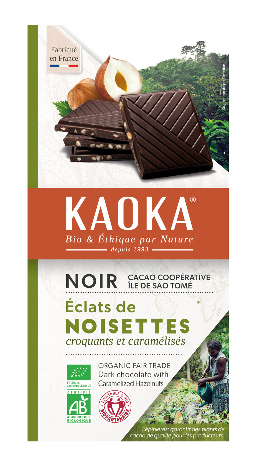 Kaoka Noir 66% Cacao aux Eclats de Noisettes Caramelises 100g شوكولاتة داكنة مع قطع البندق المكرمل