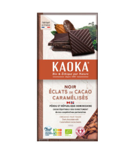 Kaoka Tab Chocolat Noir 70% Éclats Fèves de Cacao Caramélisés 100G  شوكولاتة داكنة مع قطع حبوب