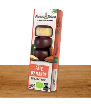 Saveurs & Nature Bouchées Pâte d Amande Chocolat Noir 70% 45G  قطع معجون اللوز مع الشوكولاتة السوداء